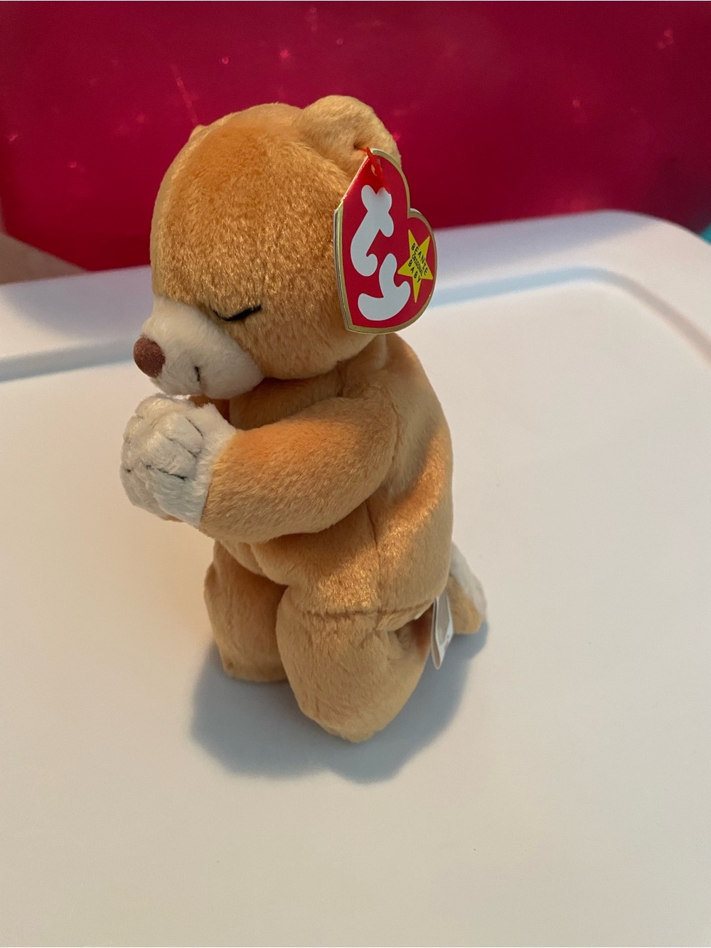 1998 beanie baby Ty Hope Brown Praying Bear Plush - Tan and Cream